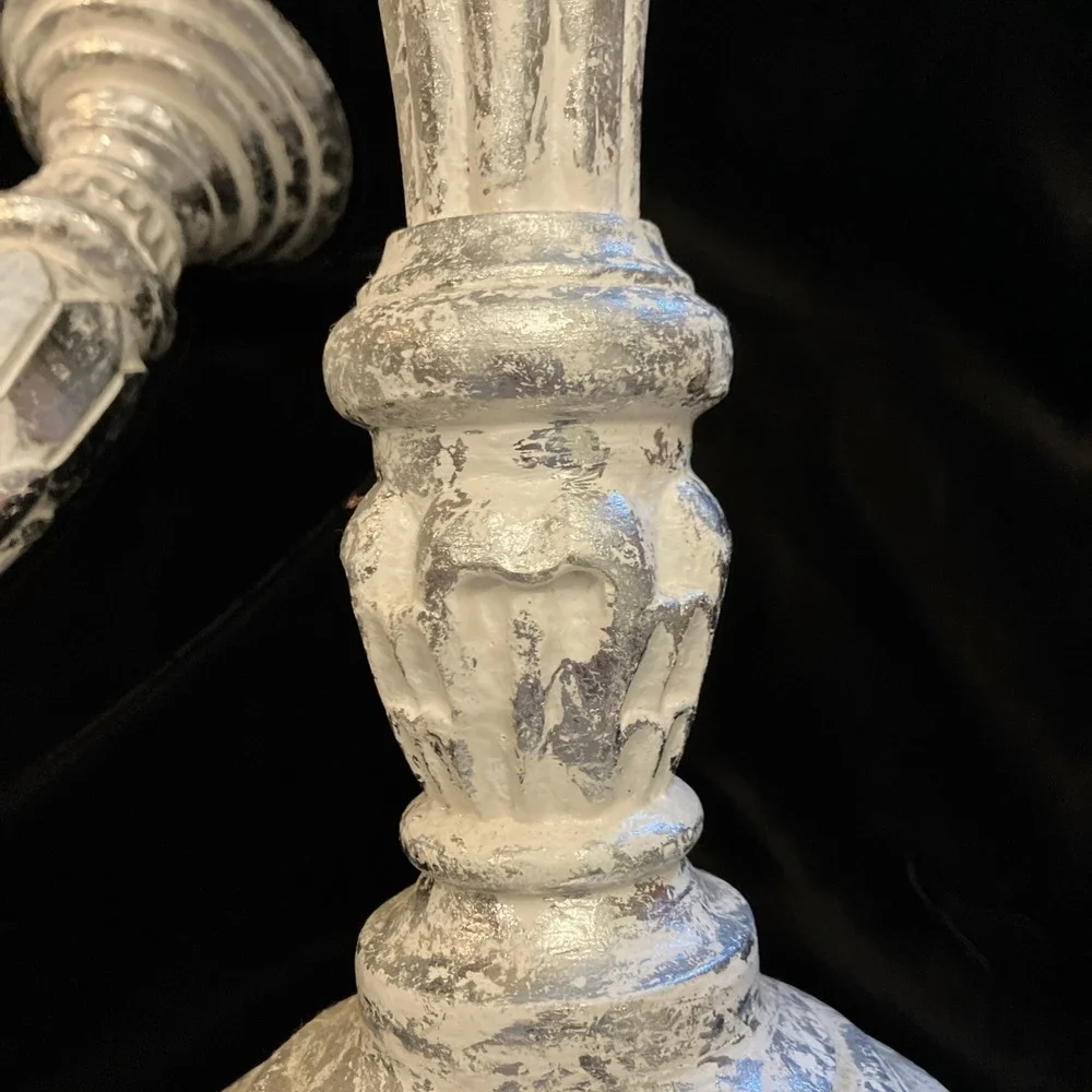 Distressed Silver Faux Mercury Mirror Resin Tall Candle Holder Candlestick Set 3